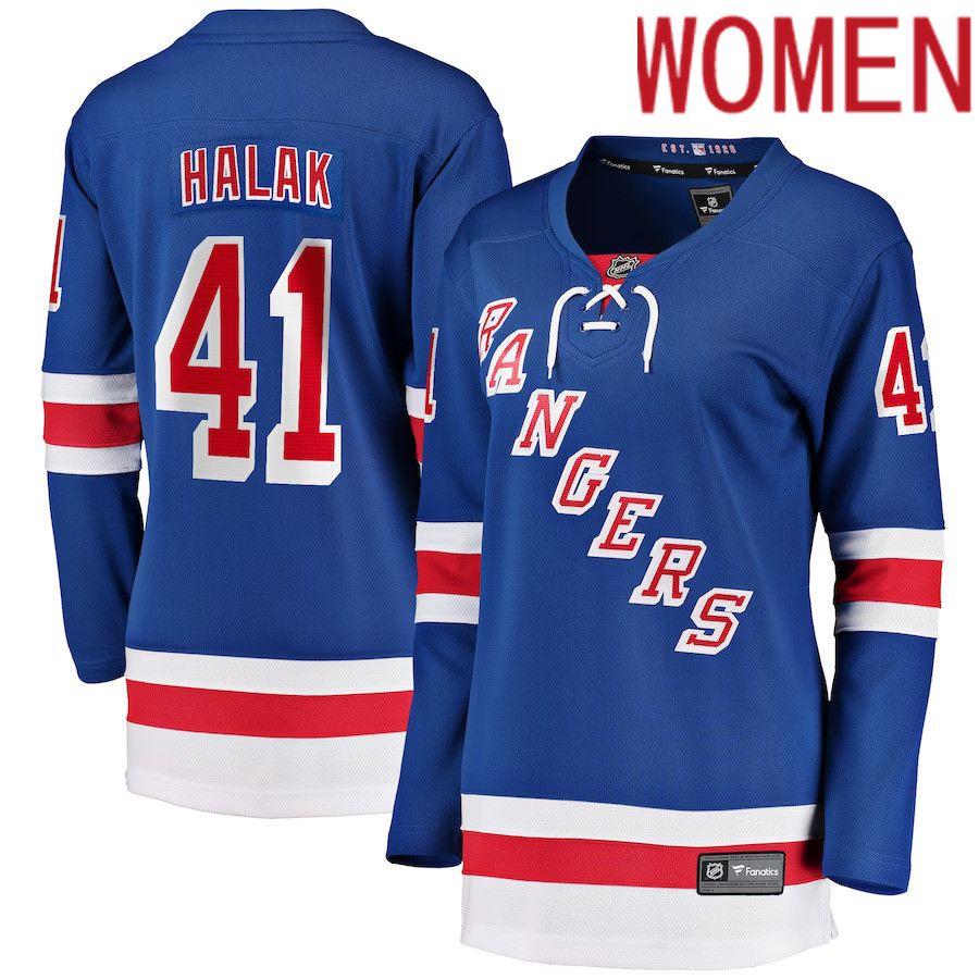 Women New York Rangers #41 Jaroslav Halak Fanatics Branded Blue Home Breakaway Player NHL Jersey